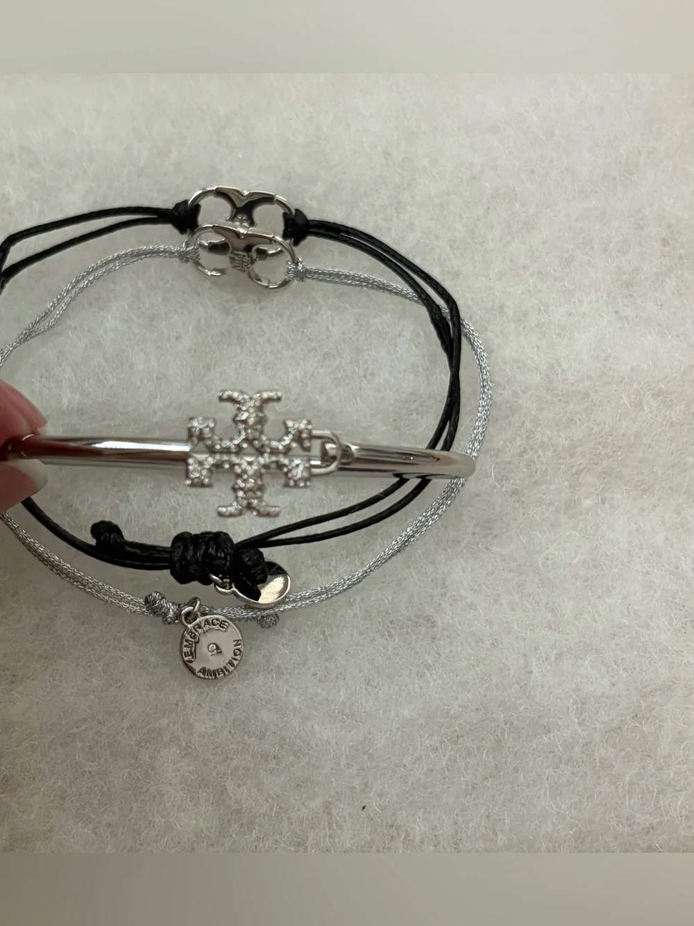 Tory Burch set of 3 /ELEANOR PAVÉ HINGED CUFF Silver/2 EMBRACE AMBITION BRACELET